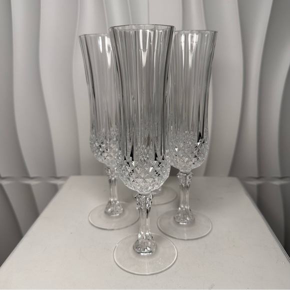 Cristal Darques Other - Cristal DArques Vintage Diamond Cut 8” Long Champagne Glasses